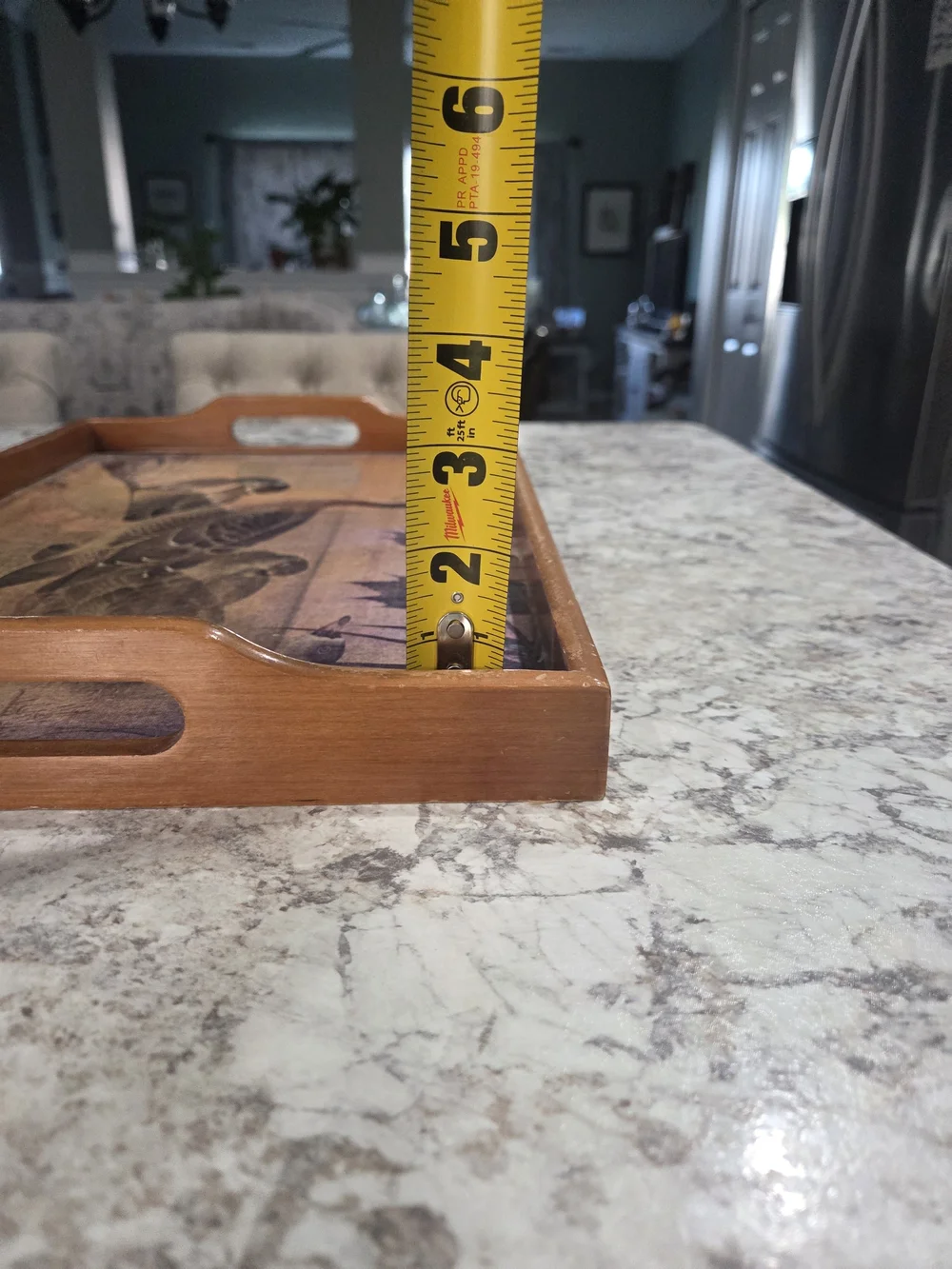 Vintage Style Brown Wood Serving Tray with Duck Illustration MCM